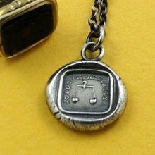 Load image into Gallery viewer, judge impartially..... antique wax seal, sterling silver, necklace, motto