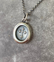 Load image into Gallery viewer, Christian Budded Cross.  Father, Son, Holy Spirit.  Holy Trinity cross.  Sterling silver antique wax letter seal impression.