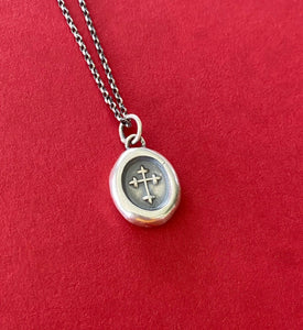 Christian Budded Cross.  Father, Son, Holy Spirit.  Holy Trinity cross.  Sterling silver antique wax letter seal impression.