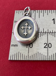 Christian Budded Cross.  Father, Son, Holy Spirit.  Holy Trinity cross.  Sterling silver antique wax letter seal impression.
