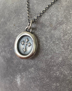 Christian Budded Cross.  Father, Son, Holy Spirit.  Holy Trinity cross.  Sterling silver antique wax letter seal impression.