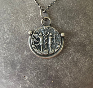 Gemini handmade sterling silver pendant. Zodiac sign coin necklace.