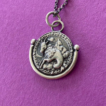 Load image into Gallery viewer, Capricorn  handmade sterling silver pendant. Zodiac sign coin necklace.