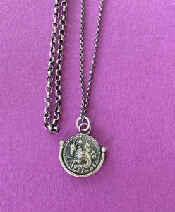 Capricorn  handmade sterling silver pendant. Zodiac sign coin necklace.