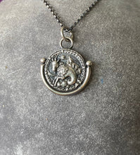 Load image into Gallery viewer, Capricorn  handmade sterling silver pendant. Zodiac sign coin necklace.