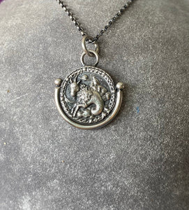 Capricorn  handmade sterling silver pendant. Zodiac sign coin necklace.