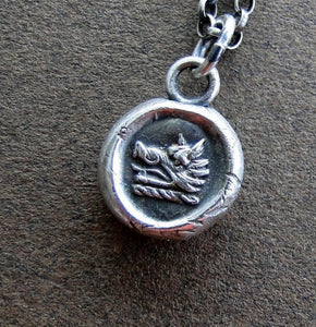 Sterling silver, handmade, Wax Seal Pendant, Bravery and Perseverance, Boars head,  100% Sterling silver Antique image