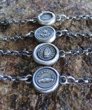 Load image into Gallery viewer, Antique Wax seal Amulet, bracelet, Love, Truth, various sizes, sterling silver.