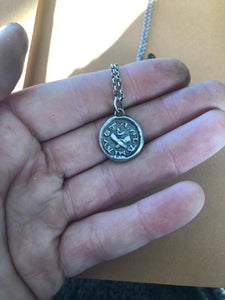 You have a loyal friend.... Lel Ami Avet.  Medieval antique wax letter seal impression, sterling silver friendship amulet.