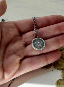 Long distance love, I miss you.....  Without you I languish.  Antique wax letter seal necklace. Sterling amulet,