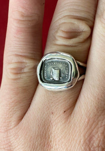 Direct thyself by these.  Heavier seal ring.  Split shank double band.  Sterling silver  meaningful ring.  Inspirational jewellery.