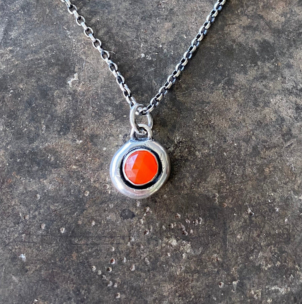 Orange Carnelian Faceted Add ON. add some colour to your meaningful necklace. 6mm orange carnelian set  in a nugget of sterling silver.