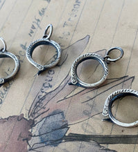 Load image into Gallery viewer, Sterling silver snake charm holder.  Ouroboros meaningful amulet holder.  Victorian fob amulet holder.