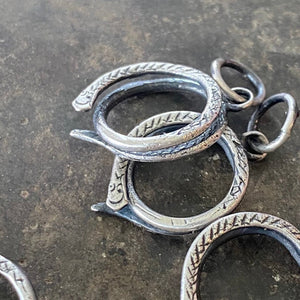 Sterling silver snake charm holder.  Ouroboros meaningful amulet holder.  Victorian fob amulet holder.