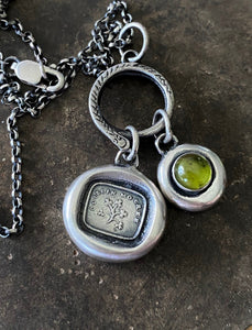 Sterling silver snake charm holder.  Ouroboros meaningful amulet holder.  Victorian fob amulet holder.