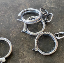 Load image into Gallery viewer, Sterling silver snake charm holder.  Ouroboros meaningful amulet holder.  Victorian fob amulet holder.