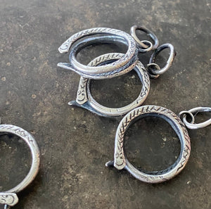Sterling silver snake charm holder.  Ouroboros meaningful amulet holder.  Victorian fob amulet holder.