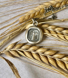 Ceres goddess pendant. Roman goddess of agriculture, fertility and relationships.  Antique wax seal pendant. Handmade sterling silver.