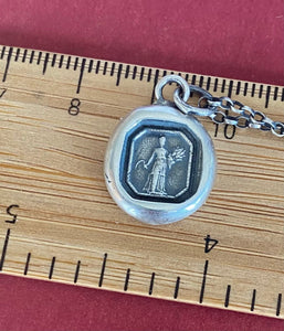 Ceres goddess pendant. Roman goddess of agriculture, fertility and relationships.  Antique wax seal pendant. Handmade sterling silver.