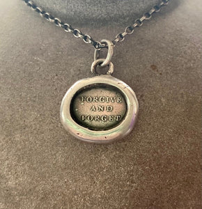 Forgive and forget……  antique wax letter seal impression.  Handmade amulet in sterling silver
