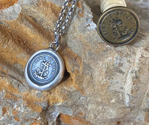 Cling to your faith.  I cling to thee, antique wax letter seal impression.  Sterling silver Christian religious pendant.