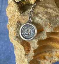 Load image into Gallery viewer, Cling to your faith.  I cling to thee, antique wax letter seal impression.  Sterling silver Christian religious pendant.