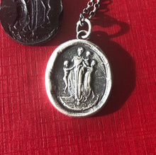 Load image into Gallery viewer, Motherhood, family.  Ideal Roman family portrait.  Antique wax letter seal pendant. Sterling wax seal impression