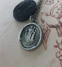 Load image into Gallery viewer, Motherhood, family.  Ideal Roman family portrait.  Antique wax letter seal pendant. Sterling wax seal impression