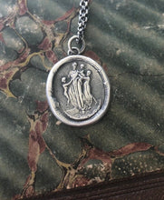 Load image into Gallery viewer, Motherhood, family.  Ideal Roman family portrait.  Antique wax letter seal pendant. Sterling wax seal impression