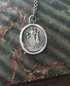 Motherhood, family.  Ideal Roman family portrait.  Antique wax letter seal pendant. Sterling wax seal impression
