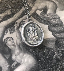 Motherhood, family.  Ideal Roman family portrait.  Antique wax letter seal pendant. Sterling wax seal impression