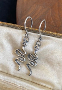 Medusa snake earrings. Sterling silver handmade drop snake earrings.
