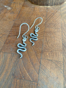 Medusa snake earrings. Sterling silver handmade drop snake earrings.