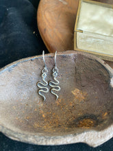 Load image into Gallery viewer, Medusa snake earrings. Sterling silver handmade drop snake earrings.