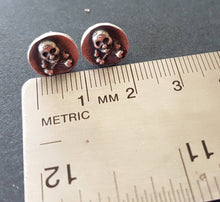 Load image into Gallery viewer, Skull and crossbones stud earrings.  Sterling memento mori statement jewelry. gothic, halloween earrings.