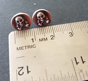 Skull and crossbones stud earrings.  Sterling memento mori statement jewelry. gothic, halloween earrings.