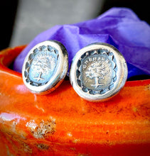 Load image into Gallery viewer, Unshaken cufflinks.  Solid oak tree, unshaken antique wax seal sterling silver cufflinks.