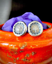 Load image into Gallery viewer, Unshaken cufflinks.  Solid oak tree, unshaken antique wax seal sterling silver cufflinks.