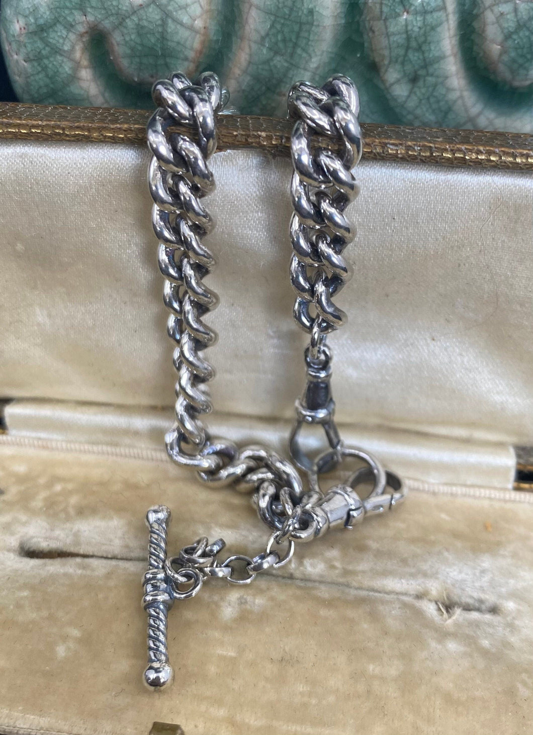 Victorian style, solid sterling silver curb chain bracelet.  It the style of a Victorian watch chain.  You choose your size.
