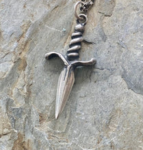Load image into Gallery viewer, Solid sterling silver dagger.  Symbol of betrayal, loss, danger. Protection, sacrifice and bravery.