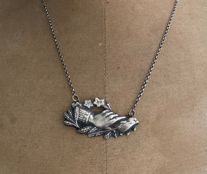 Beautifully detailed mourning hand necklace. Full of symbolism and charm.  Sterling silver necklace in the length you require.