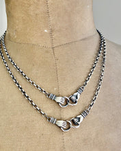 Load image into Gallery viewer, Clasped hands necklace.  Sterling silver, joined hands, 3mm sterling rolo chain in the length of your choosing