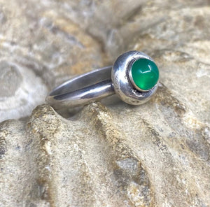 SWALK nugget ring with Green Onyx. Sterling silver handmade ring.  Made to order in your size.