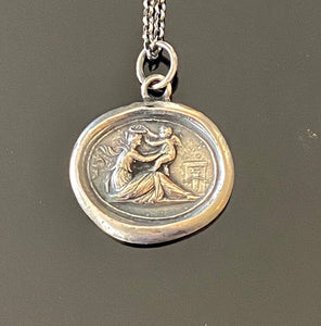 It should ever be thus....Antique wax letter seal impression. Sterling silver hand made pendant. Tassie seal with Cupid and Psyche.