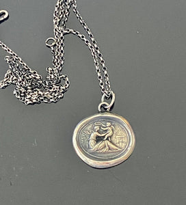 It should ever be thus....Antique wax letter seal impression. Sterling silver hand made pendant. Tassie seal with Cupid and Psyche.