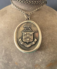 Load image into Gallery viewer, Hard work pays off.  Diligentia ditat.  Latin inscribed antique wax letter seal pendant.  Handmade sterling silver meaningful amulet.