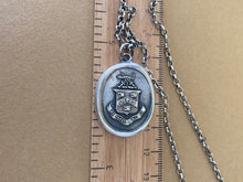 Load image into Gallery viewer, Hard work pays off.  Diligentia ditat.  Latin inscribed antique wax letter seal pendant.  Handmade sterling silver meaningful amulet.