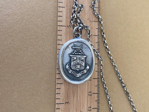 Hard work pays off.  Diligentia ditat.  Latin inscribed antique wax letter seal pendant.  Handmade sterling silver meaningful amulet.