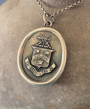 Load image into Gallery viewer, Hard work pays off.  Diligentia ditat.  Latin inscribed antique wax letter seal pendant.  Handmade sterling silver meaningful amulet.
