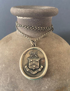 Hard work pays off.  Diligentia ditat.  Latin inscribed antique wax letter seal pendant.  Handmade sterling silver meaningful amulet.